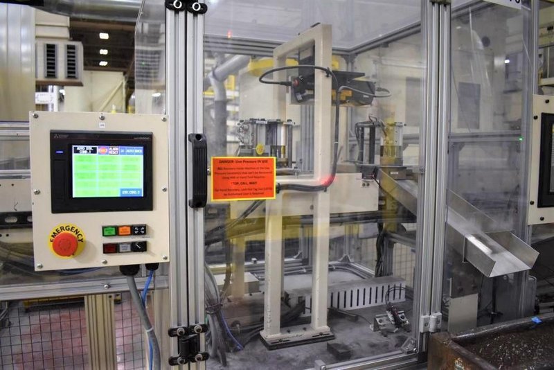 1200 Ton Minster E2-1200 Eccentric Shaft Straight-Side Transfer Press, 12&quot; STR, 44&quot; SH, 120&quot; LR x 60&quot; FB BA, 25-45 SPM