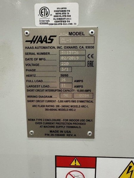 Haas CL-1 Ultra Compact CNC Chucker Year : 2019