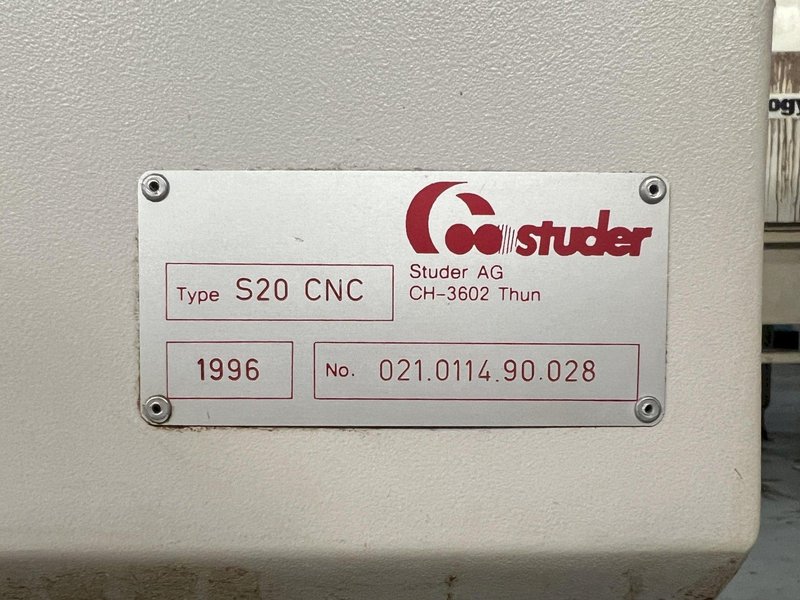 Studer S20 CNC Plain Cylindrical Grinder with Combination Plain/Angle Wheel Head and Swiveling Work Head.