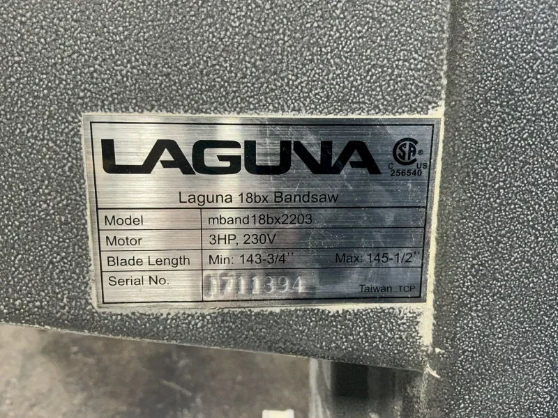 LAGUNA 18" 18BX VERTICAL BAND SAW  -  MBAND18BX2203