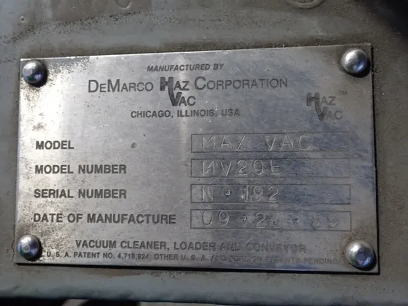 DEMARCO HAZVAC CORPORATION MAX VAC VACUUM CLEANER, LOADER, AND CONVEYOR  -  MV20E