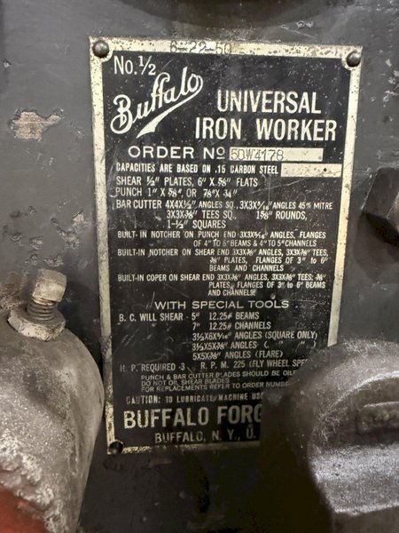 50 TON BUFFALO MODEL #1/2 MECHANICAL IRONWORKER: STOCK #22852