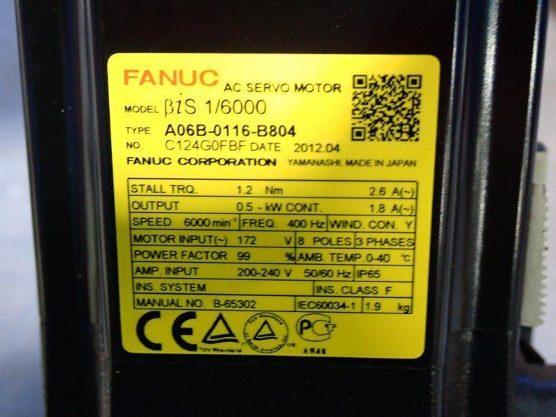 Fanuc Ac Servo Motor - A06b-0116-b804