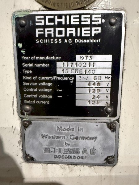 54" SCHIESS-FRORIEP VERTICAL TURRET LATHE (VTL), 66" TOTAL SWING: STOCK #18177