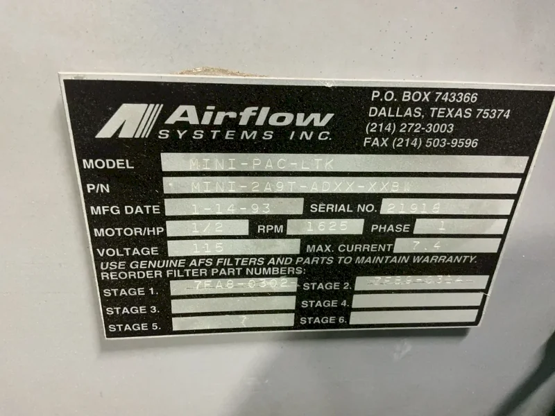 AIRFLOW SYSTEMS FUME COLLECTOR  -  MINI-PAC-LTK