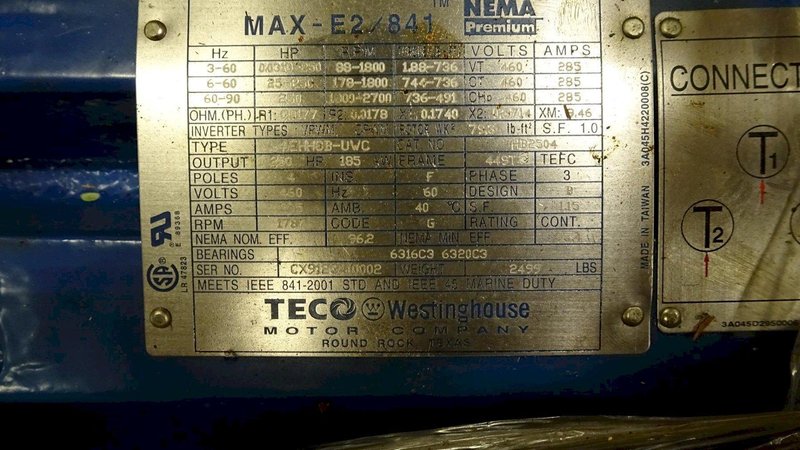 250 HP TECO-WESTINGHOUSE / BLANCHARD MOTOR, NEW IN BOX: STOCK #70664