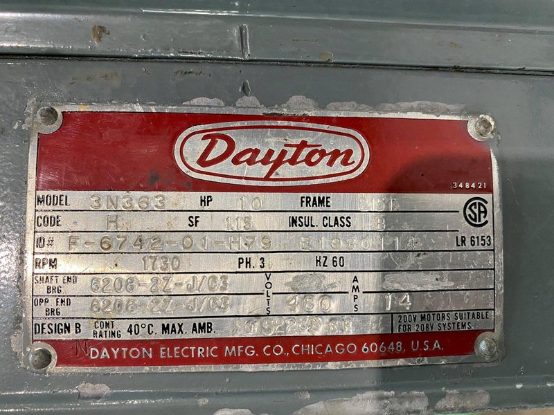 10 HP DAYTON SPEEDAIRE PISTON TYPE AIR COMPRESSOR. STOCK # 1054922