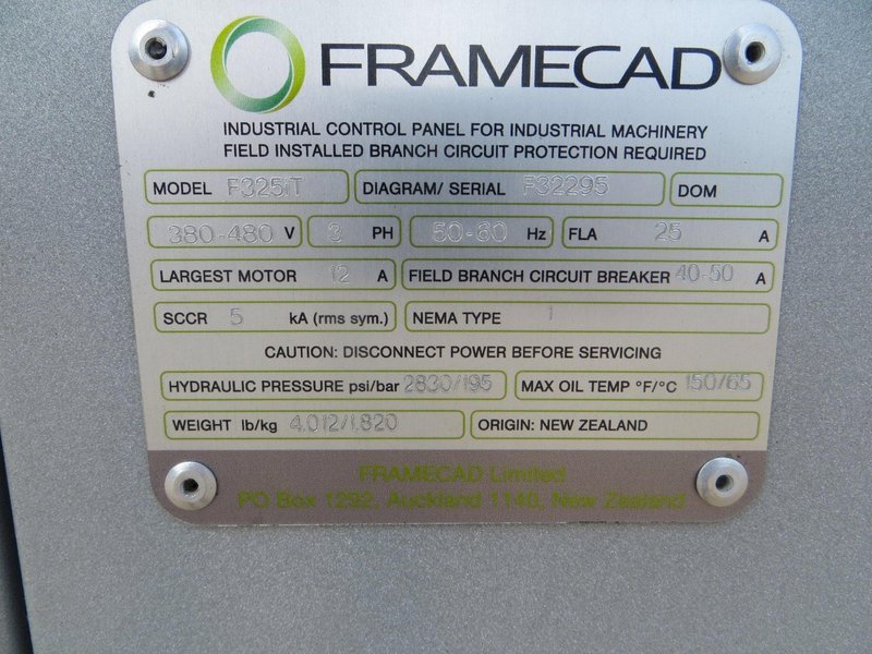 FRAMECAD System - Model F325iT - Produces Wall Frames, Trusses and Joists for Residential and Light Commercial Buildings