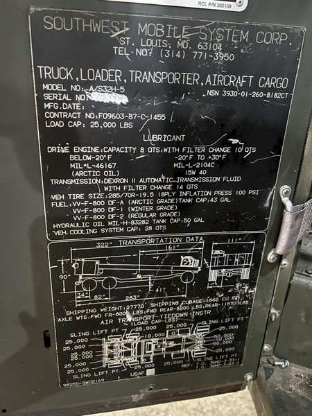 25,000 LBS SOUTHWEST (2009) MODEL #AS32H-5 MOBILE TRUCK, LOADER, TRANSPORTER, AIRCRAFT CARGO: STOCK #20763