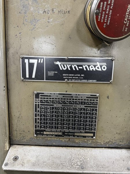 17&quot; X 144&quot; SOUTHBEND TURN-NADO LATHE. STOCK #1007525
