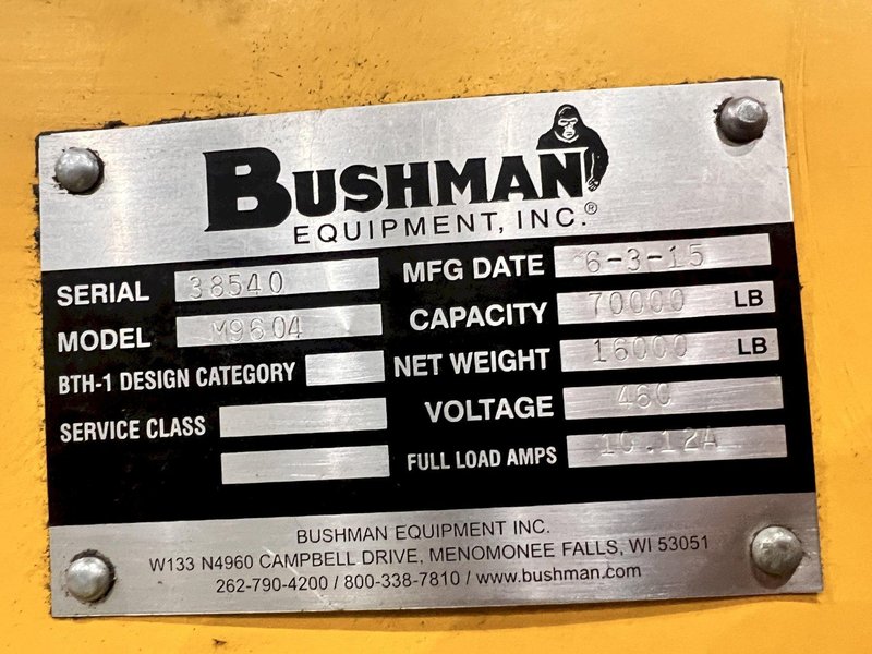 70,000 LBS (35 TON) BUSHMAN MODEL M9604 COIL UPENDER, NEW 2015: STOCK #22657