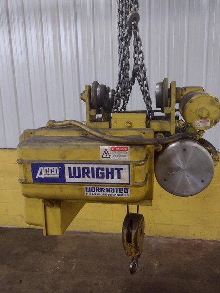 2000 LBS X 36' LIFT ACCO WRIGHT POWERED CABLE HOIST WITH POWERED TROLLEY : STOCK #14984