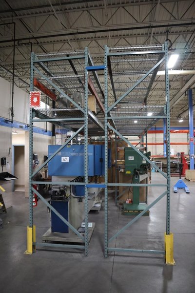 Pallet Racking (2) Back-to-Back Bays: (6) 12'H x 42" Uprights, Teardrop Style, (7) 9' Shelves, (4) 134" Shelves, Wire Decking - NO CONTENTS- Auction Item
