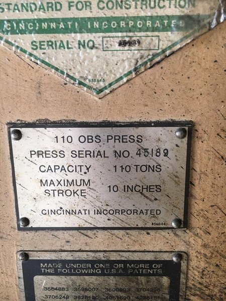 110 TON CINCINNATI OBS HYDRAULIC PRESS: STOCK #66761