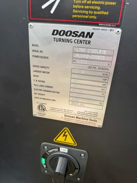 2021 DOOSAN LYNX 2100LSYB CNC LATHE