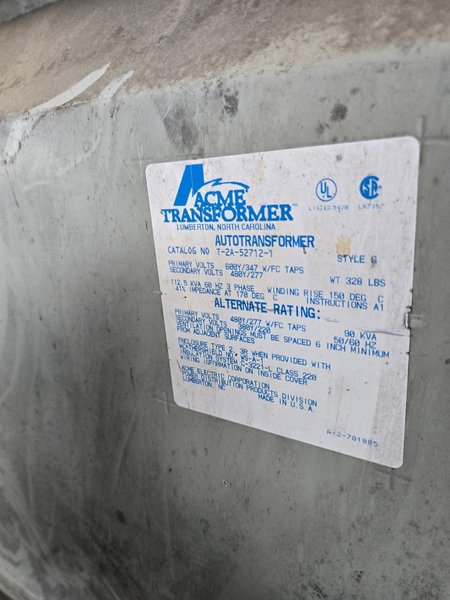 112.5 KVA ACME TRANSFORMER STOCK# 0651126