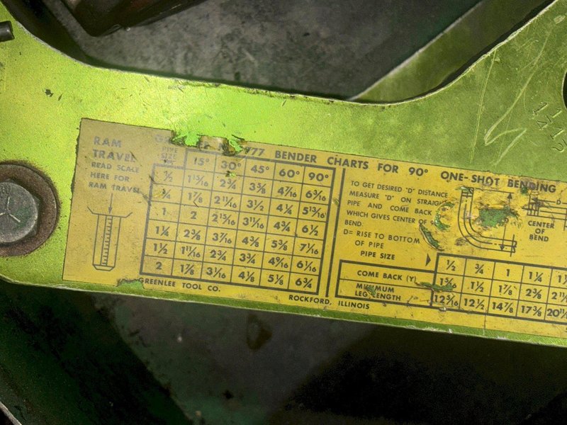 1.25&quot; TO 4&quot; GREENLEE MODEL #777 PORTABLE HYDRAULIC TUBE &amp; PIPE BENDER: STOCK #21222