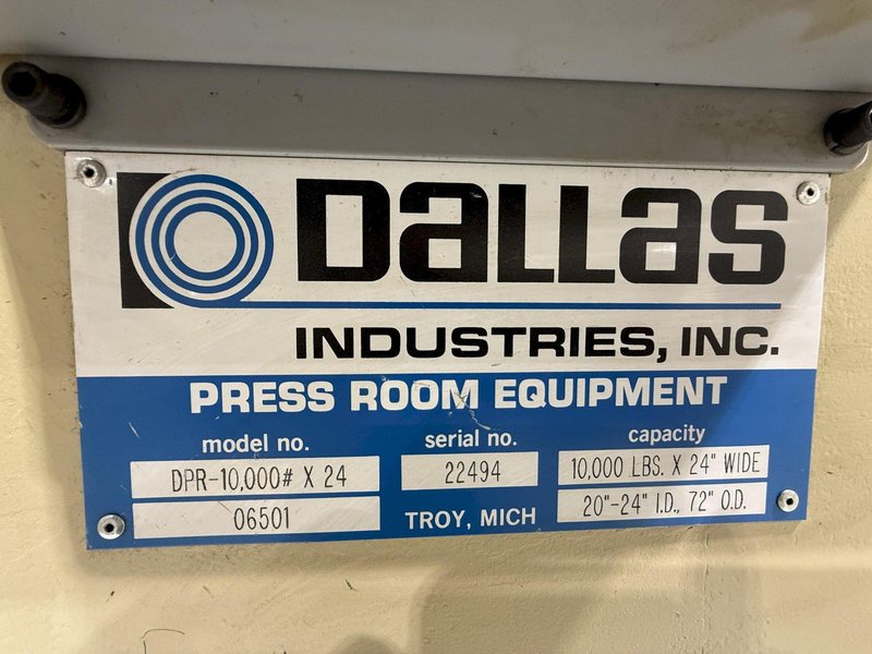 10,000 lbs. x 24&quot; Dallas Motorized Coil Reel with Car and Peeler, Threader and Hold Down Station, Year 1995