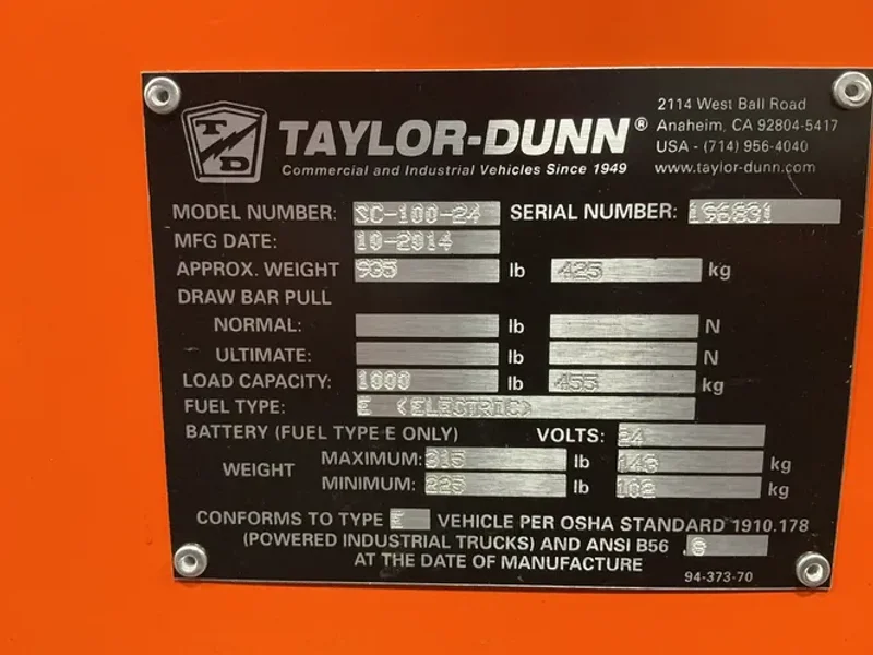 TAYLOR-DUNN 1000 lbs ELECTRIC STOCK CHASER CART  -  SC-100-24