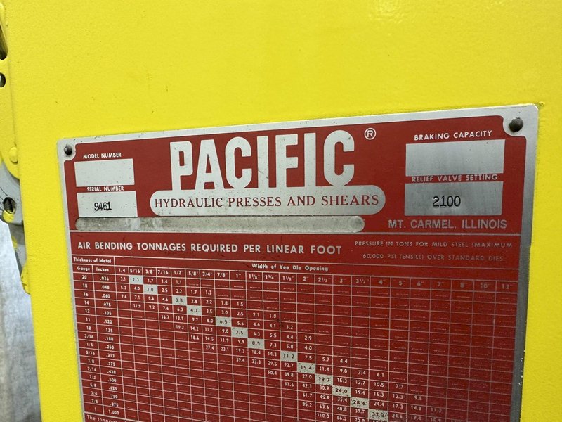 55 TON X 8' PACIFIC HYDRAULIC PRESS BRAKE: STOCK #76972