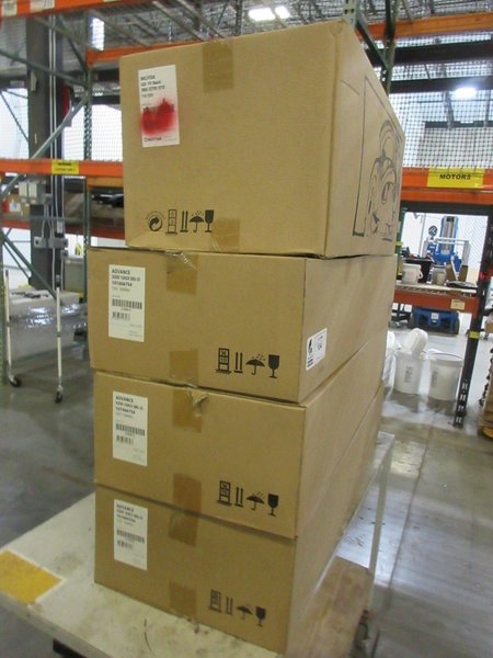 Nilfisk GD 10 Back Pack Vacuum, (3) Advance VU500 15" SMU Upright Vacuums and 2-Shelf Cart- Auction Item