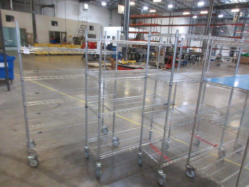 Uline Rolling Metal Wire Carts, (4) Total, (3) 48" x 18" x 69" &amp; (1)  48" x 24" x 69"- Auction Item