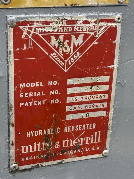 2&quot; X 15&quot; MITTS &amp; MERRILL MODEL #3HYD-KS HYDRAULIC KEY CUTTER BROACH KEYSEATER: YOBRO #24172