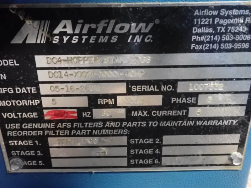 AIR PURIFIERS INC. DUST COLLECTOR   -  DC4-HOPPER/STAND-PGS