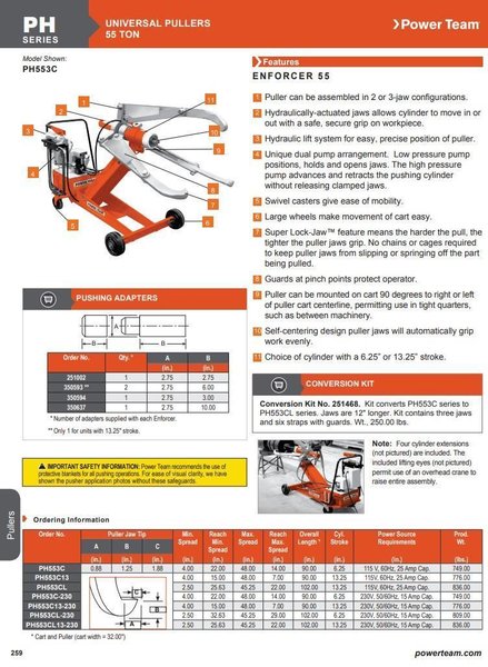 55 TON SPX POWERTEAM MODEL #PH553C HYDRAULIC GEAR WHEEL PULLER: STOCK #21349