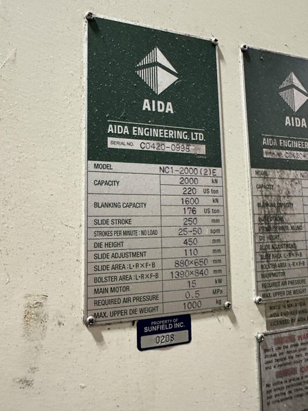 220 TON AIDA GAP FRAME PRESS