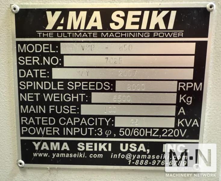 Yama Seiki VMB-850 CNC Vertical Machining Center, 2007