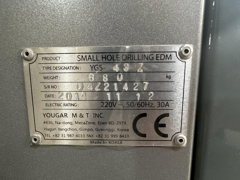 Yougar YGS-43Z Used ZNC Small Hole EDM Popper For Sale - 2014