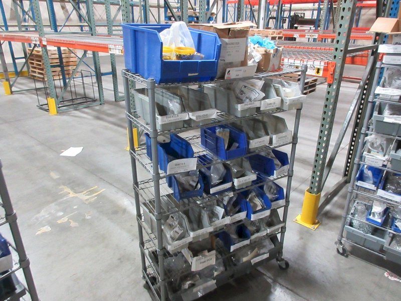 Rolling Wire Shelf with Contents of Assorted Hardware and Fasteners- Auction Item