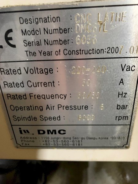 2007 DMC 6TL 2 AXIS CNC LATHE w/Fanuc Control, Tailstock, 6&quot; Chuck
