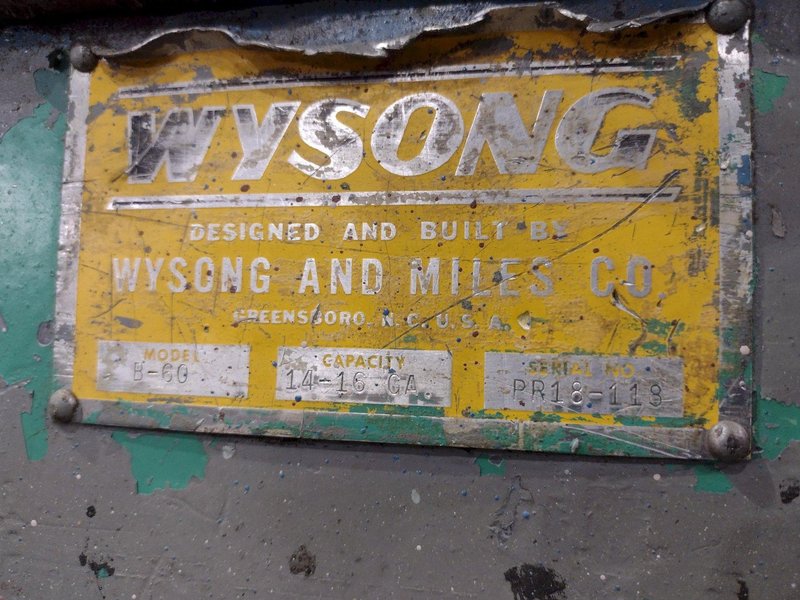 60" X 16-GAUGE WYSONG MODEL #B-60 PLATE BENDING ROLL: YOBRO #25834