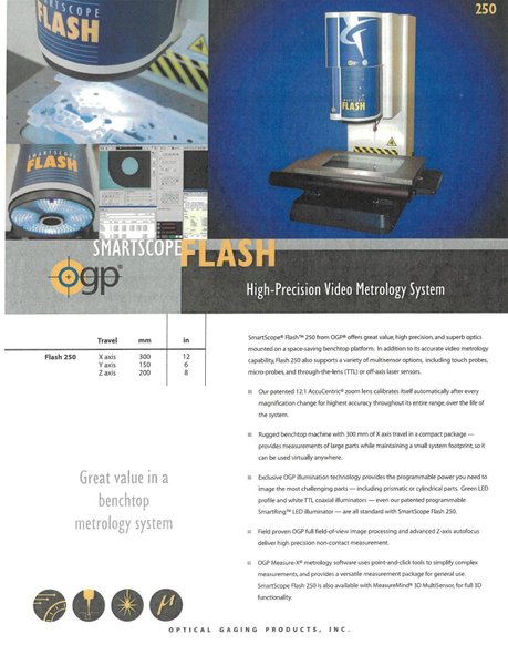 OGP (Optical Gaging Products) Flash 250 Video Measuring Machine with Touch Probe.
