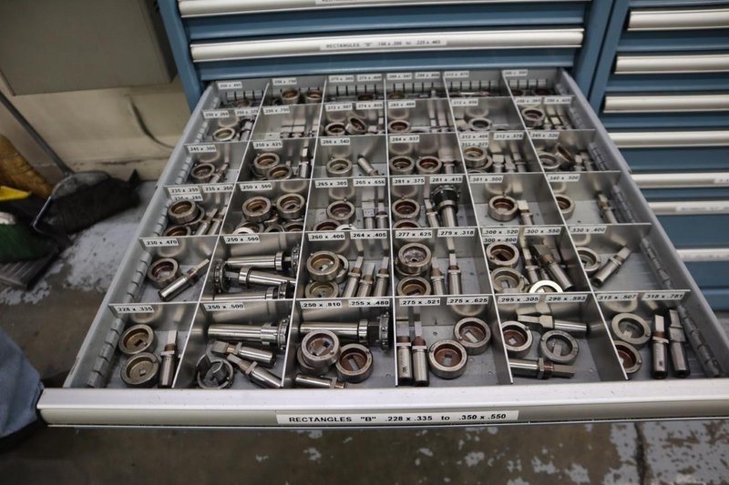 112 and Marathon 112, Turret Punch Tooling, (2) Lista Cabinets with Maple Top Loaded with Tooling- Auction Item