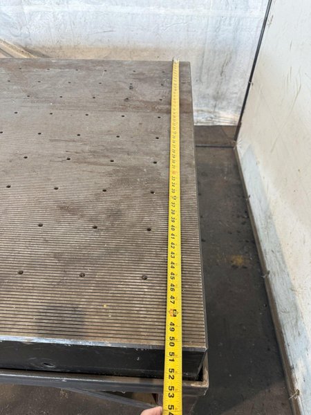 124&quot; X 50&quot; STEEL DRILLED &amp; TAPPED LAYOUT TABLE W/ STAND. STOCK # 0667025.
