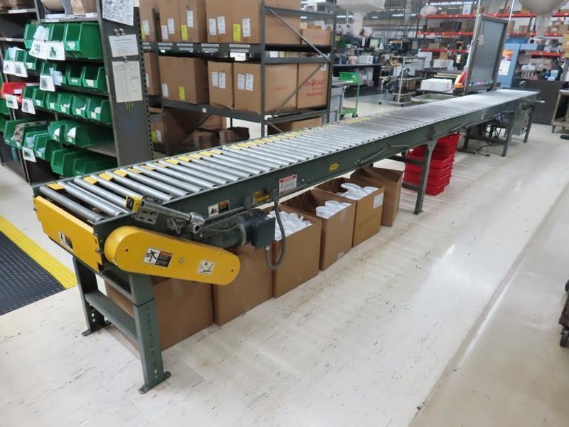 Hytrol 22" x 25' Powered Roller Conveyor System with Foot Pedal, (2) 10' Sections and (1) 5' Section- Auction Item