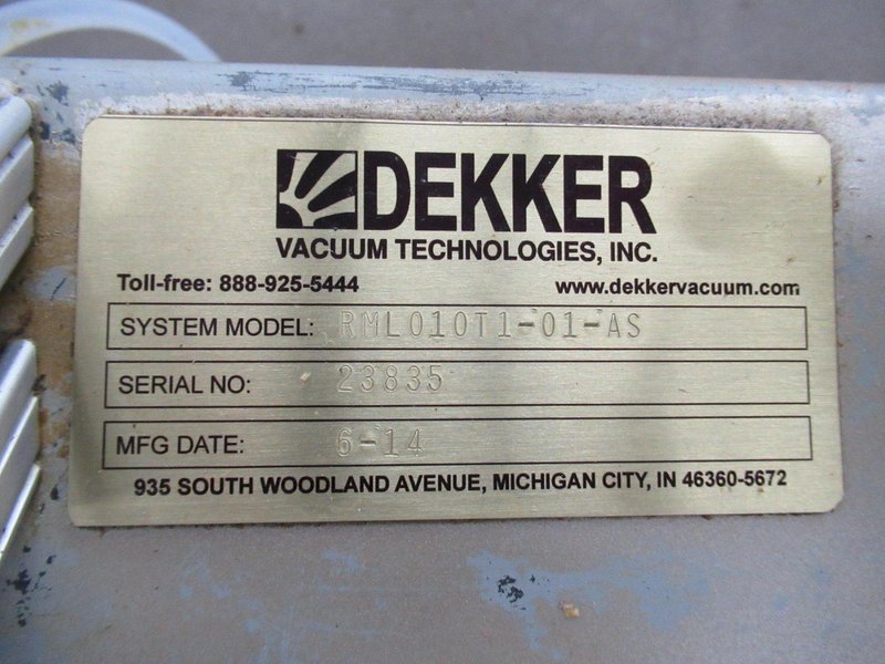 Dekker Vacuum Technologies Duravane Vacuum Pump Model RML010T1-01-AS, Rotary Vane Pump with Tank - Single Phase