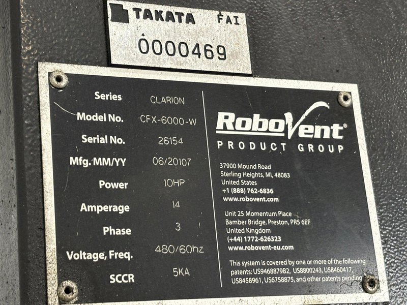 6,000 CFM x 10 HP ROBOVENT MODEL #CFX-6000-W VENTILATION DUST COLLECTOR / MIST COLLECTOR: STOCK #23440