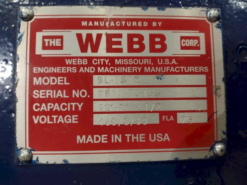 12' X 1/2" WEBB MODEL #9L-1312 3 ROLL INITIAL PINCH PLATE ROLL : YOBRO #24943