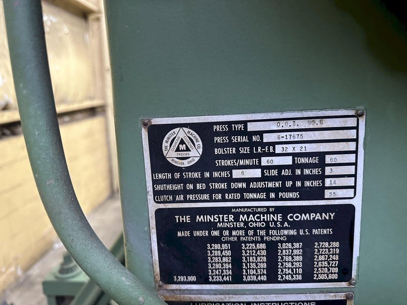 60 TON MINSTER BACK GEARED OBI PRESS: STOCK #76280