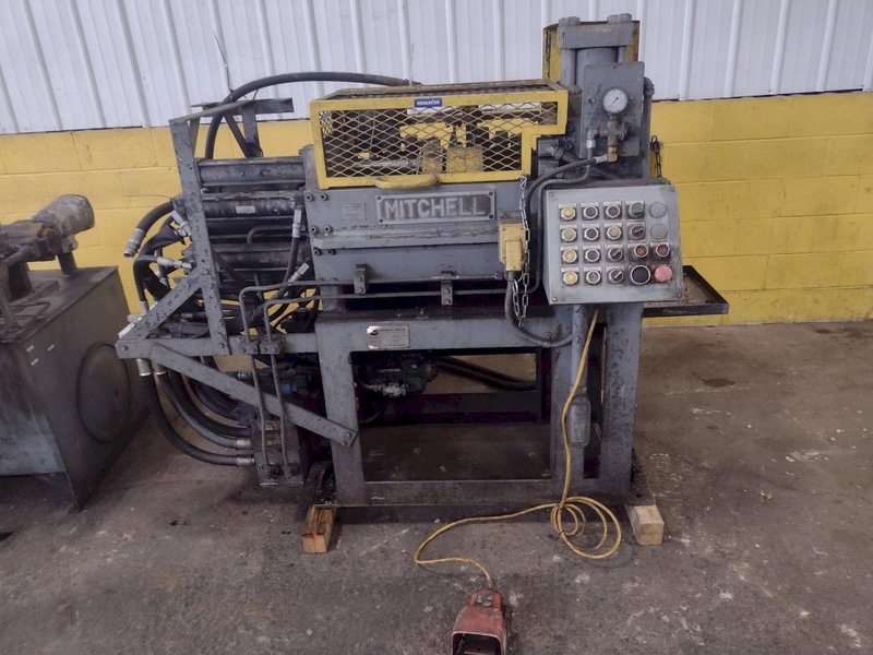 25,000 LB MITCHELL (4) DIE IN LINE TUBULAR CONVEYOR ROLL SHAFT END FORMING MACHINE: STOCK #15296