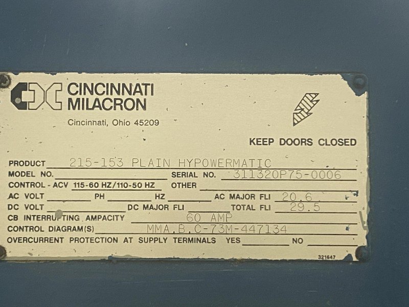 12&quot; x 60&quot; CINCINNATI MODEL #215-153 PLAIN HYPOWERMATIC HORIZONTAL BED-TYPE MILL / MILLING MACHINE: STOCK #20689