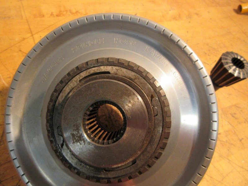 Jacobs Spindle Nose Lathe Chuck w/ 7/8" &amp; 1-3/16" Rubber Collets With Hardinge 8050 Standard Thread- Auction Item