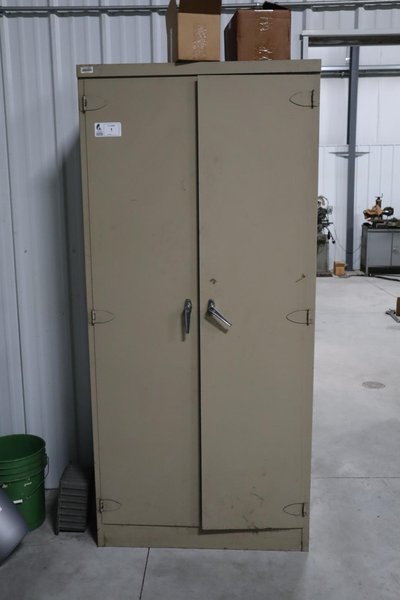 Metal Cabinet with Contents - Cleaning Supplies, Compressor Oil and More- Auction Item