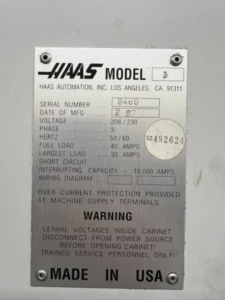 1997 Haas VF-3 CNC Vertical Machining Center | Only 7,700 Hours | One-Owner | Calmotion USB | Selway Serviced 2025 | Under Power | $22,500