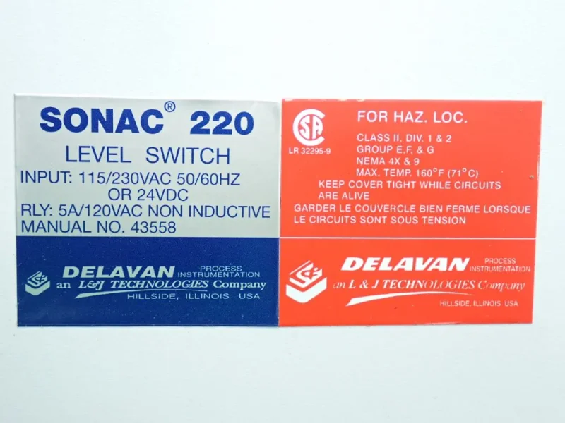 DELAVAN LEVEL SWITCH SENSOR UNIT  -  SONAC 220