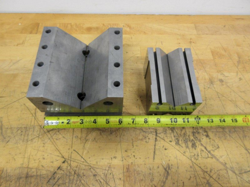 V-Blocks Precision Ground (2pcs) Larger Sizes, (1) 90 x 70 x 125mm, (1) Fowler 6" x 6" x 4" with Mounting Holes- Auction Item